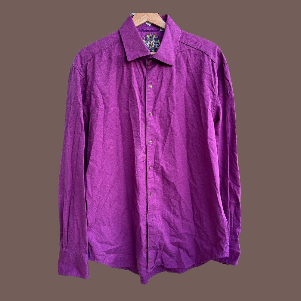 Robert Graham Button Up Shirt | Purple Paisley Jacquard | Size L | Vintage - Picture 1 of 5